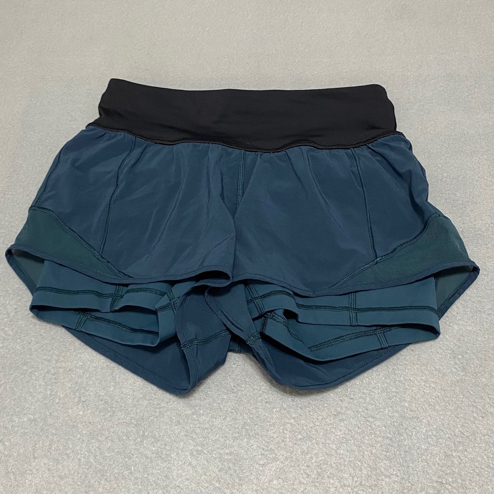 Lululemon Speed Up High-Rise Lined Short 2.5 Teal Blue Black Size 4 LW7AEQS